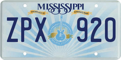 MS license plate ZPX920