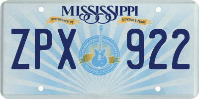 MS license plate ZPX922