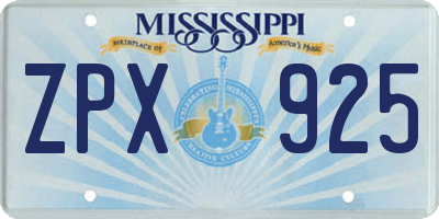 MS license plate ZPX925