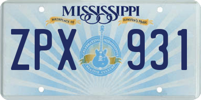 MS license plate ZPX931