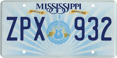 MS license plate ZPX932