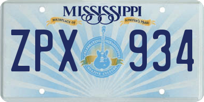 MS license plate ZPX934