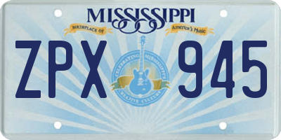 MS license plate ZPX945