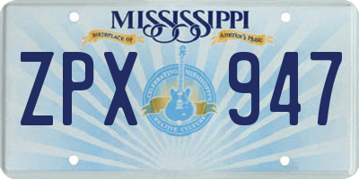 MS license plate ZPX947
