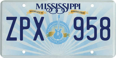 MS license plate ZPX958