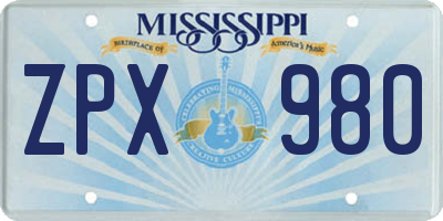 MS license plate ZPX980