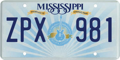 MS license plate ZPX981