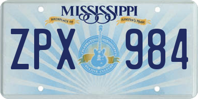 MS license plate ZPX984