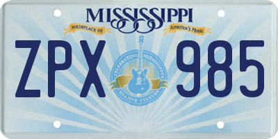 MS license plate ZPX985