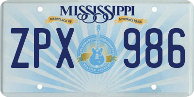 MS license plate ZPX986