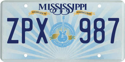 MS license plate ZPX987