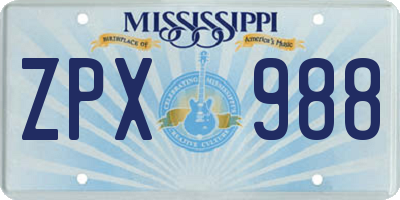 MS license plate ZPX988