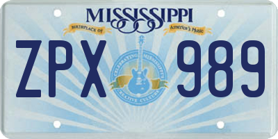 MS license plate ZPX989