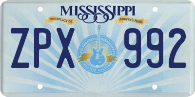 MS license plate ZPX992