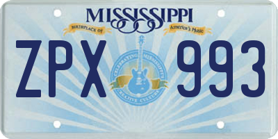 MS license plate ZPX993