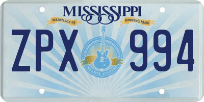 MS license plate ZPX994
