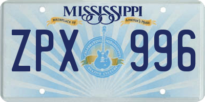 MS license plate ZPX996