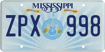 MS license plate ZPX998
