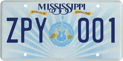 MS license plate ZPY001