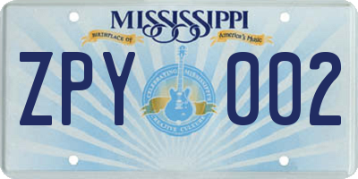 MS license plate ZPY002