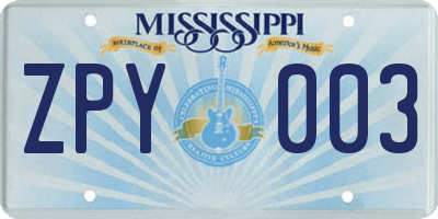 MS license plate ZPY003