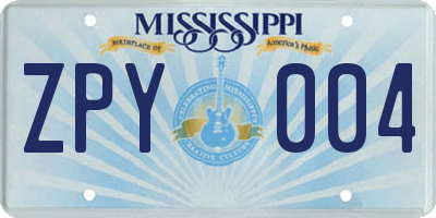 MS license plate ZPY004