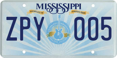 MS license plate ZPY005
