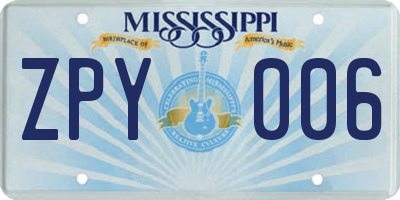 MS license plate ZPY006