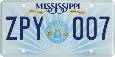 MS license plate ZPY007