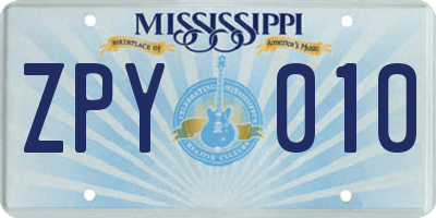 MS license plate ZPY010