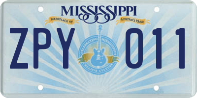 MS license plate ZPY011