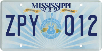 MS license plate ZPY012