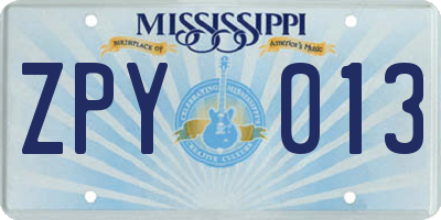 MS license plate ZPY013