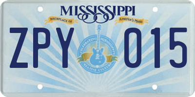 MS license plate ZPY015