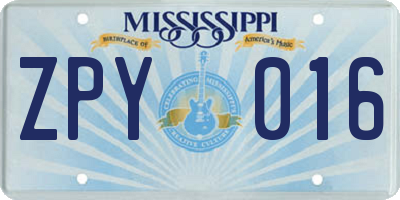 MS license plate ZPY016