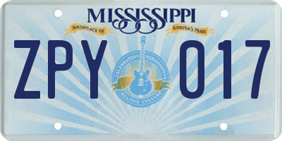 MS license plate ZPY017