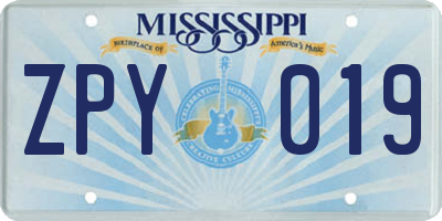 MS license plate ZPY019