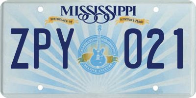 MS license plate ZPY021