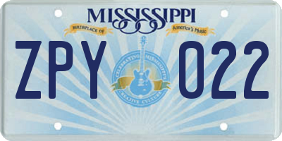 MS license plate ZPY022
