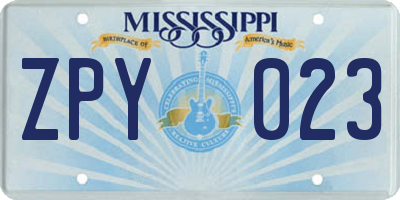 MS license plate ZPY023