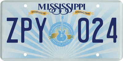 MS license plate ZPY024