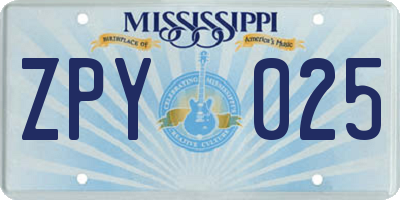 MS license plate ZPY025