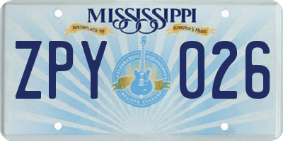 MS license plate ZPY026