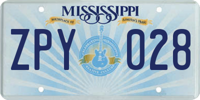 MS license plate ZPY028