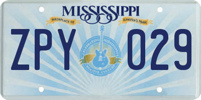 MS license plate ZPY029