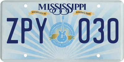 MS license plate ZPY030