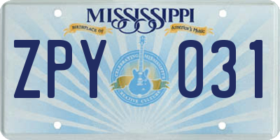 MS license plate ZPY031