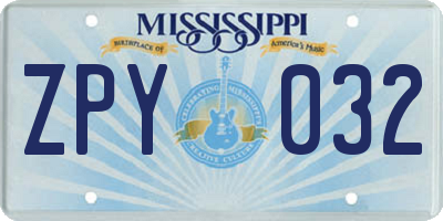 MS license plate ZPY032