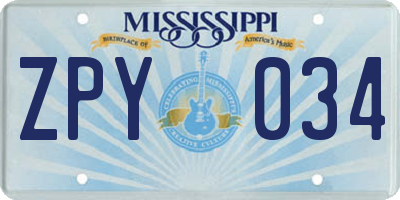 MS license plate ZPY034