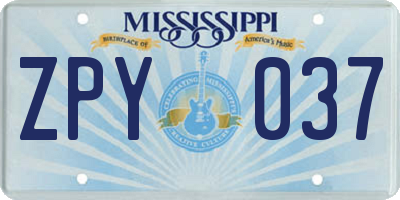 MS license plate ZPY037